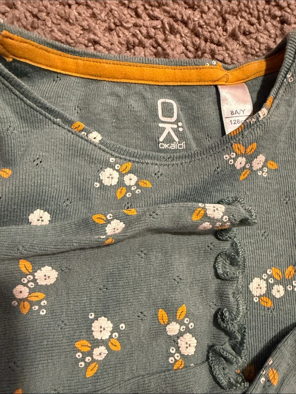 Girls' Green Floral Long-Sleeve Pajama Set with Ruffle Trim